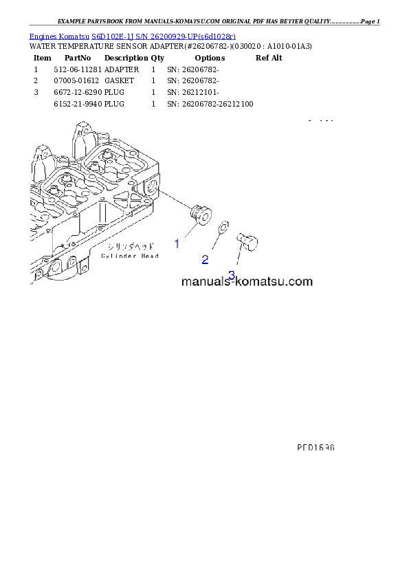 S6D102E-1J S/N 26200929-UP Partsbook