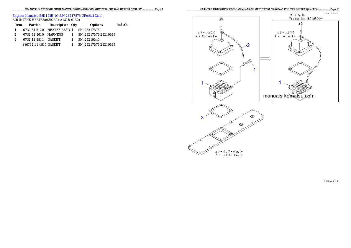 S6D102E-1Q S/N 26217575-UP Partsbook