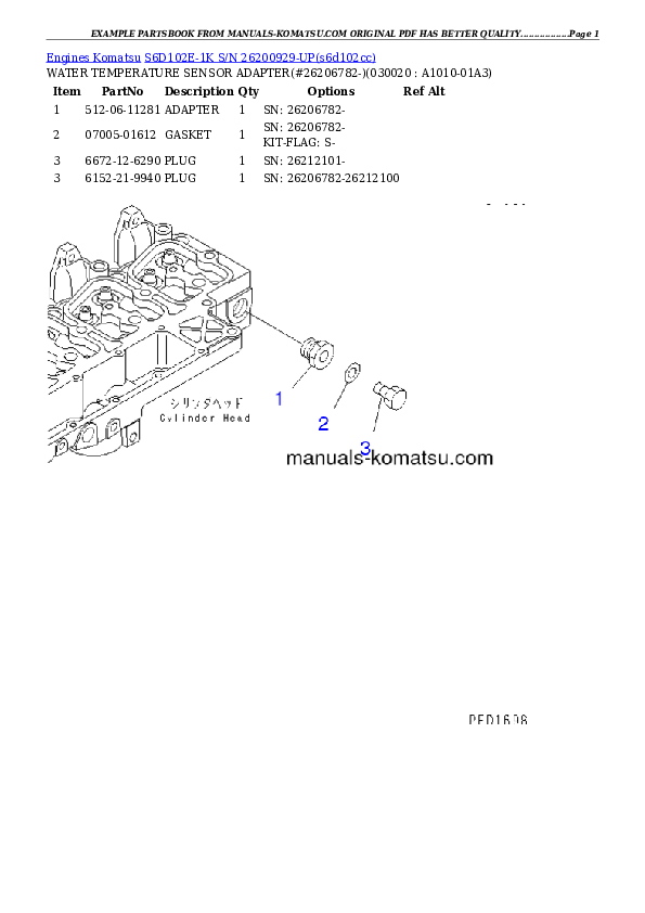 S6D102E-1K S/N 26200929-UP Partsbook