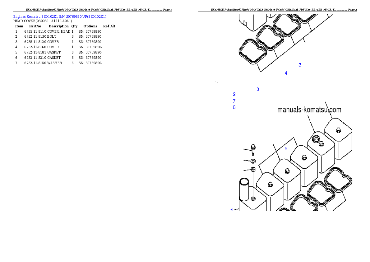 S6D102E1 S/N 30769890-UP Partsbook