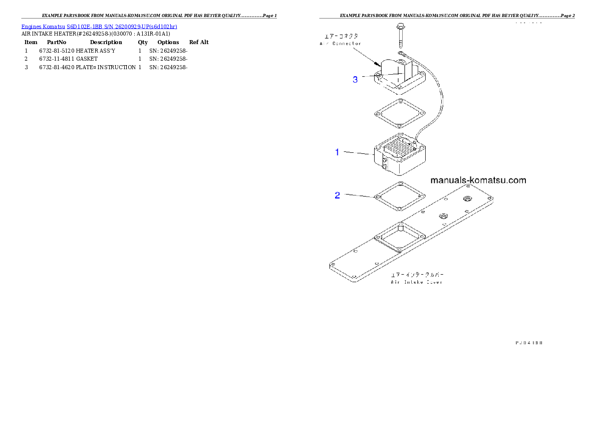 Protected: S6D102E-1BB S/N 26200929-UP Partsbook