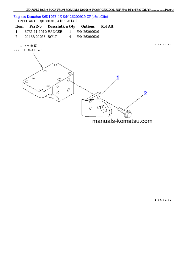 S6D102E-1X S/N 26200929-UP Partsbook