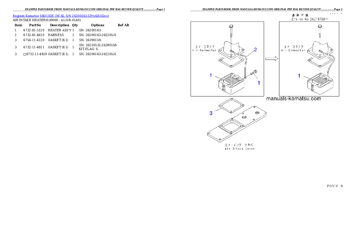 Protected: S6D102E-1W-6L S/N 26200163-UP Partsbook