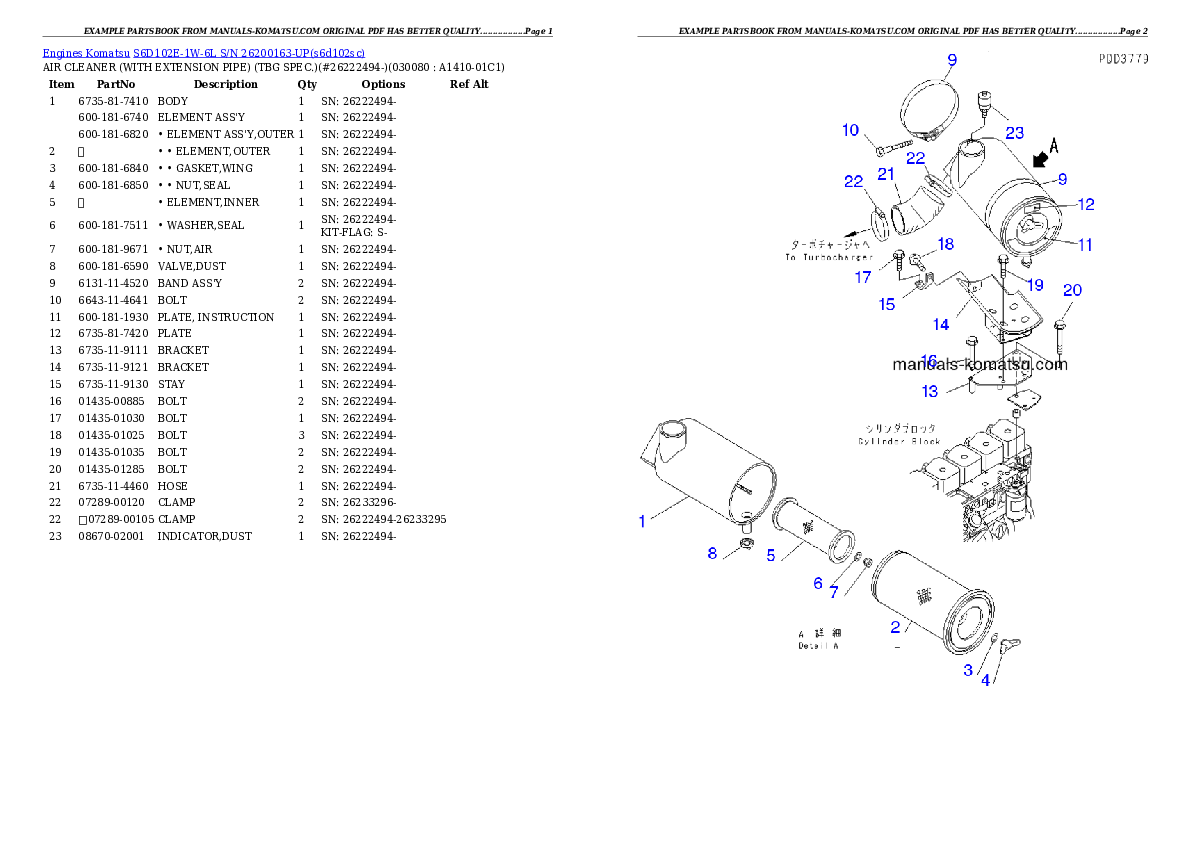 Protected: S6D102E-1W-6L S/N 26200163-UP Partsbook