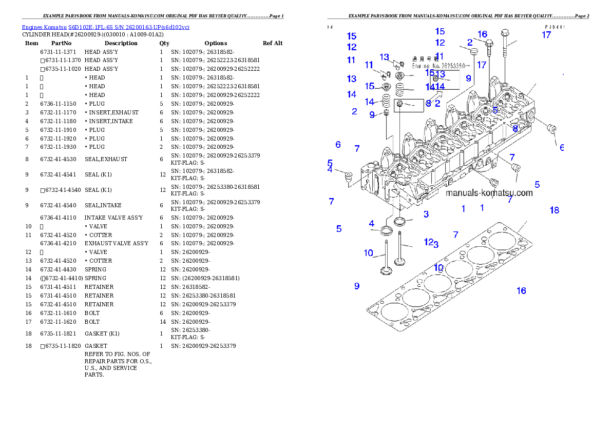 S6D102E-1FL-6S S/N 26200163-UP Partsbook