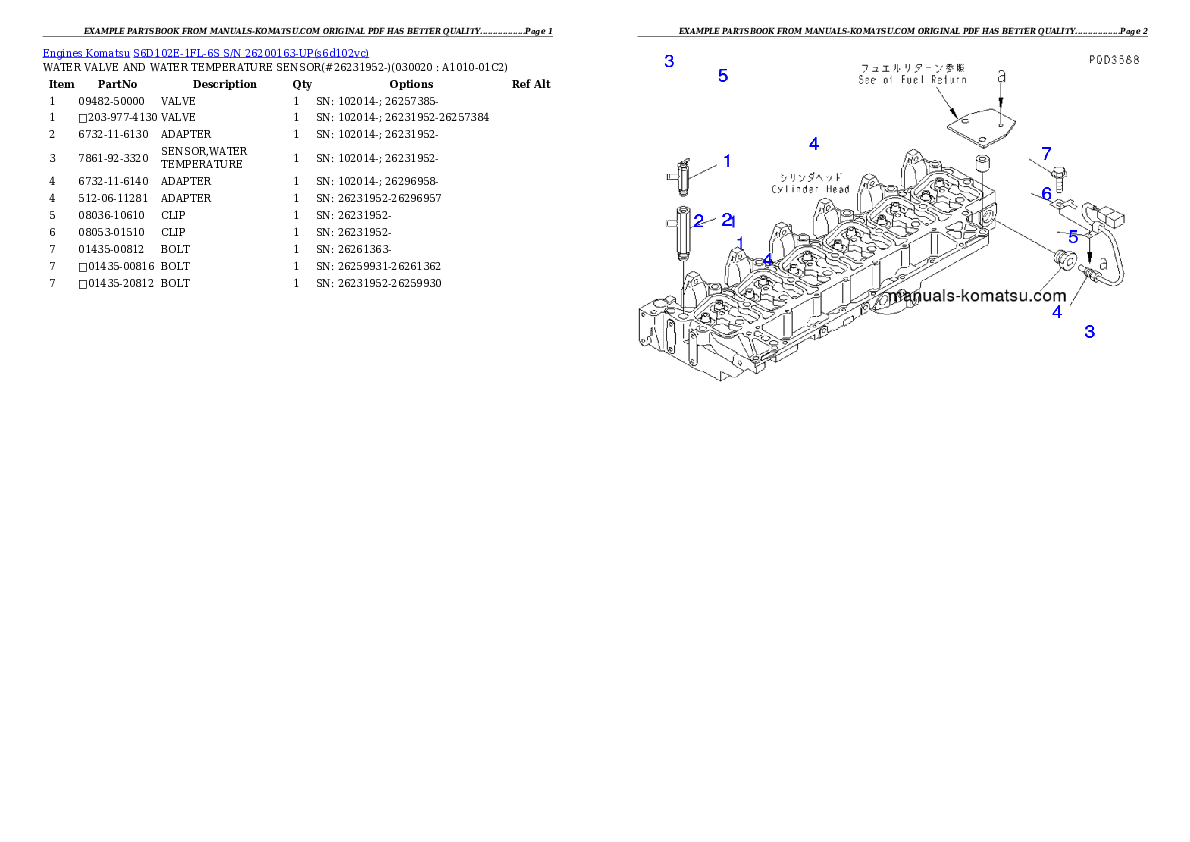 Protected: S6D102E-1FL-6S S/N 26200163-UP Partsbook