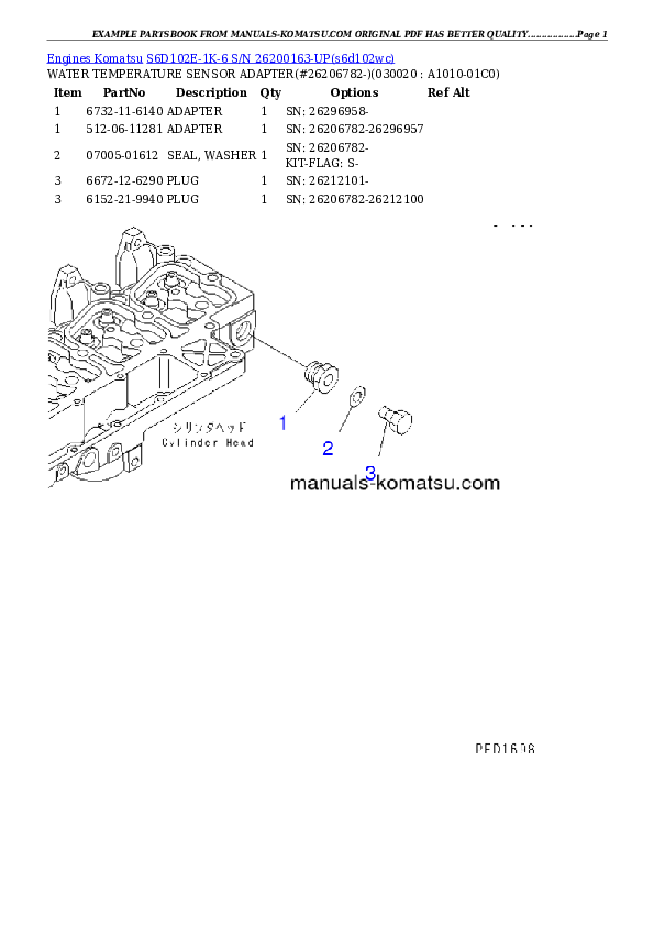 S6D102E-1K-6 S/N 26200163-UP Partsbook