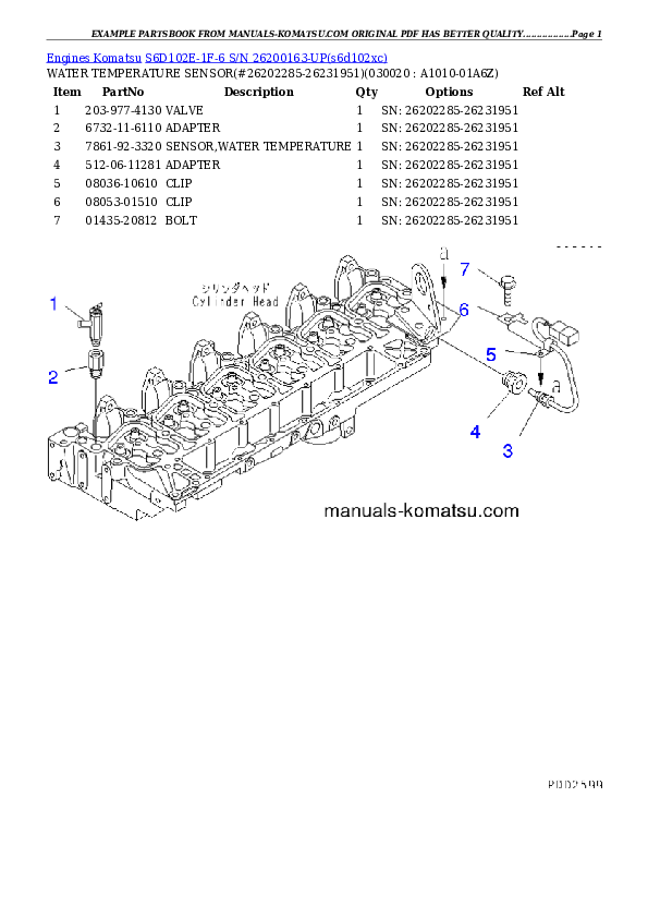 S6D102E-1F-6 S/N 26200163-UP Partsbook