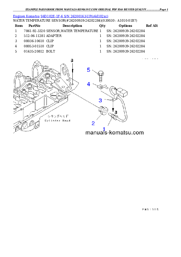 S6D102E-1F-6 S/N 26200163-UP Partsbook