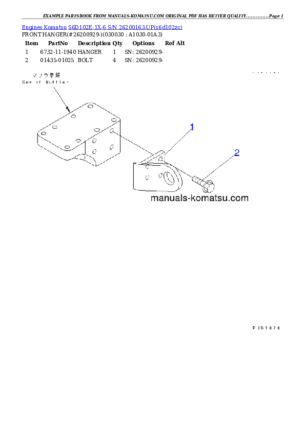 S6D102E-1X-6 S/N 26200163-UP Partsbook