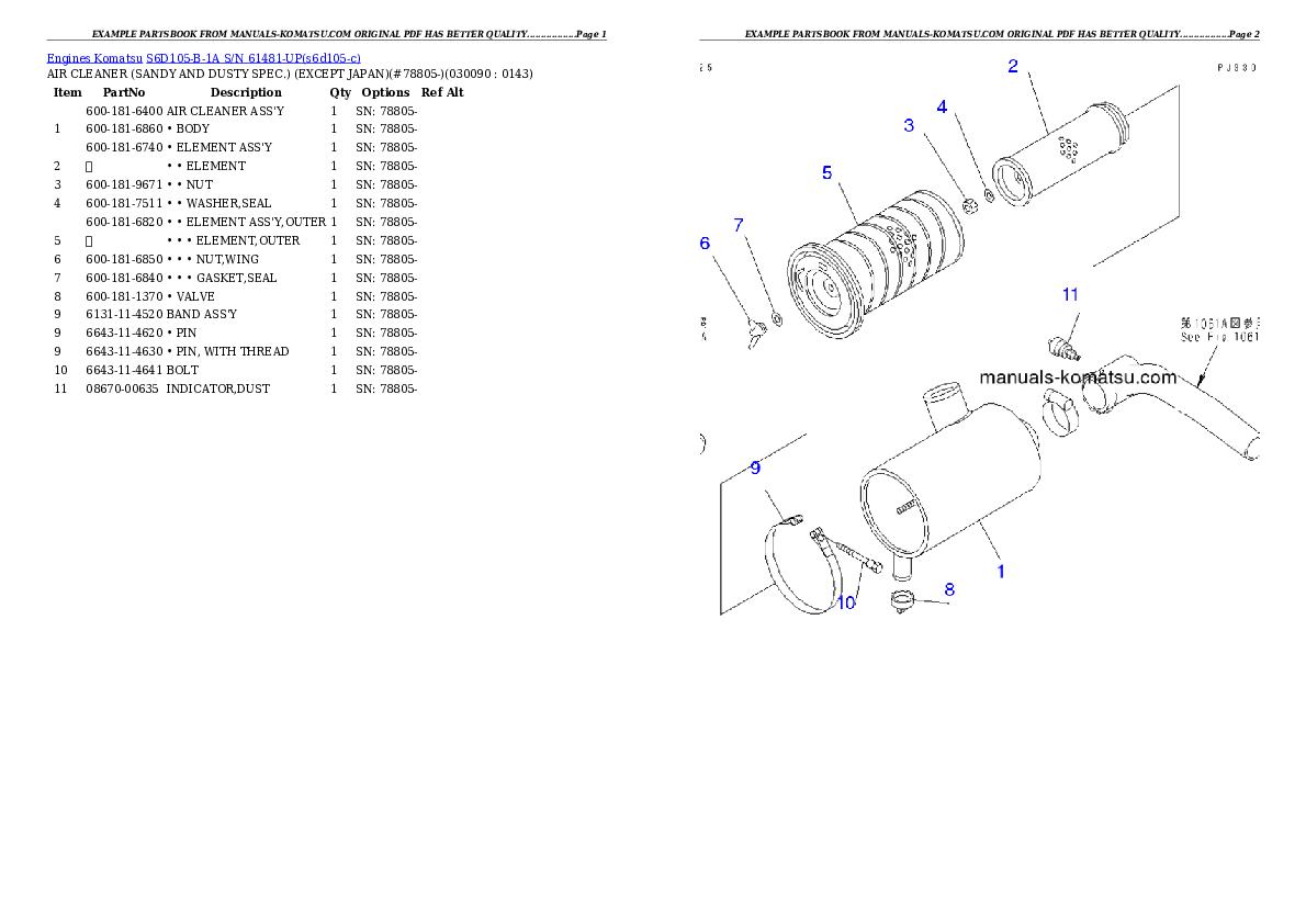 Protected: S6D105-B-1A S/N 61481-UP Partsbook