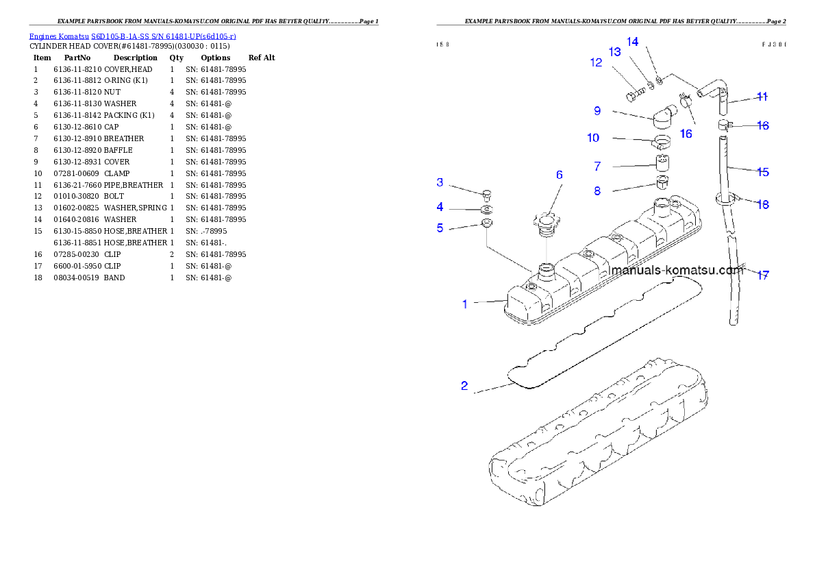S6D105-B-1A-SS S/N 61481-UP Partsbook