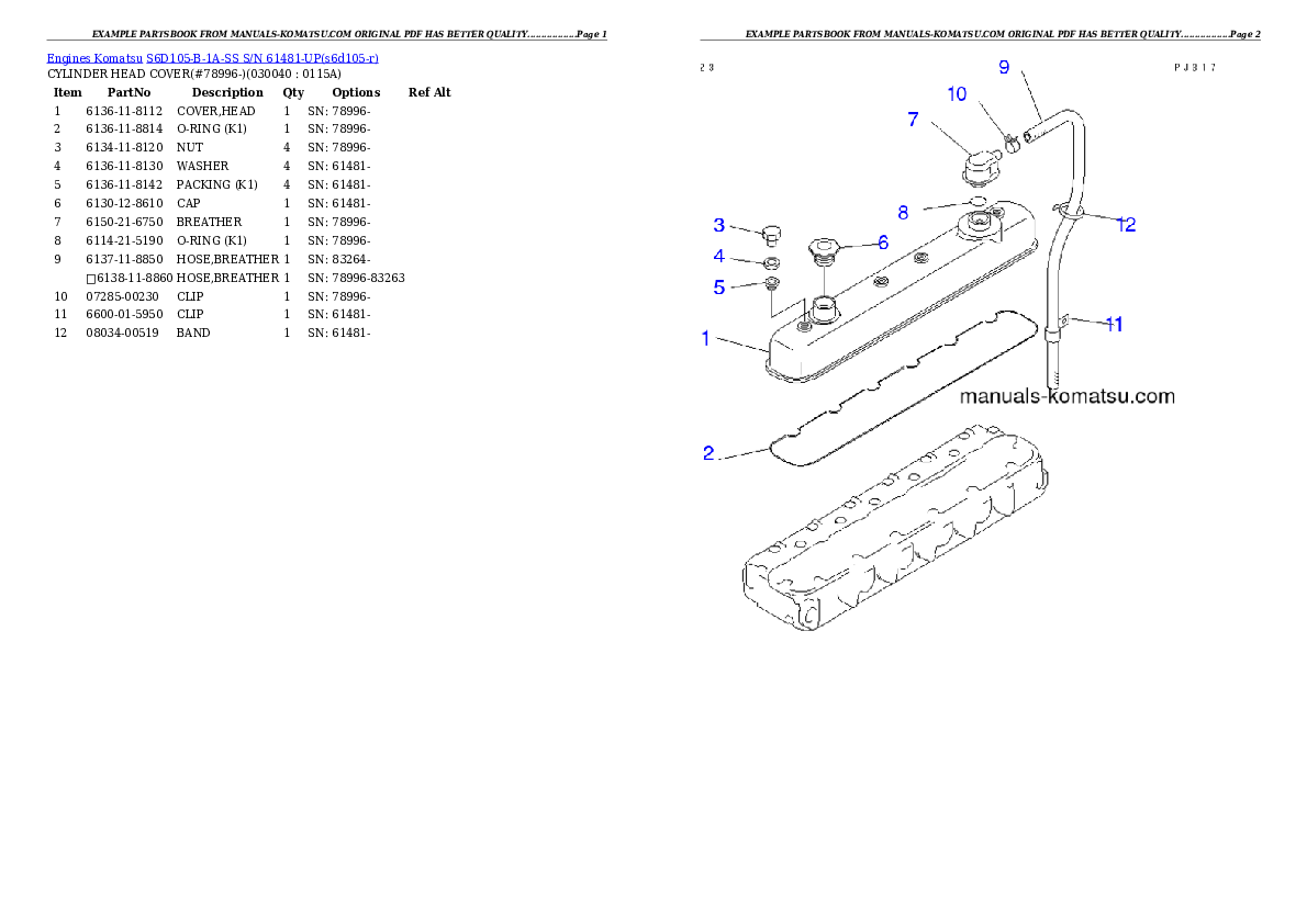 Protected: S6D105-B-1A-SS S/N 61481-UP Partsbook