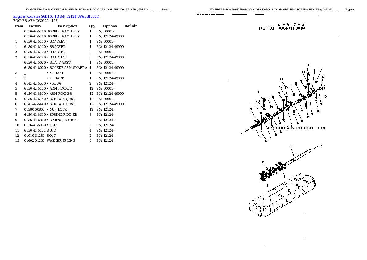 S6D105-1G S/N 12124-UP Partsbook