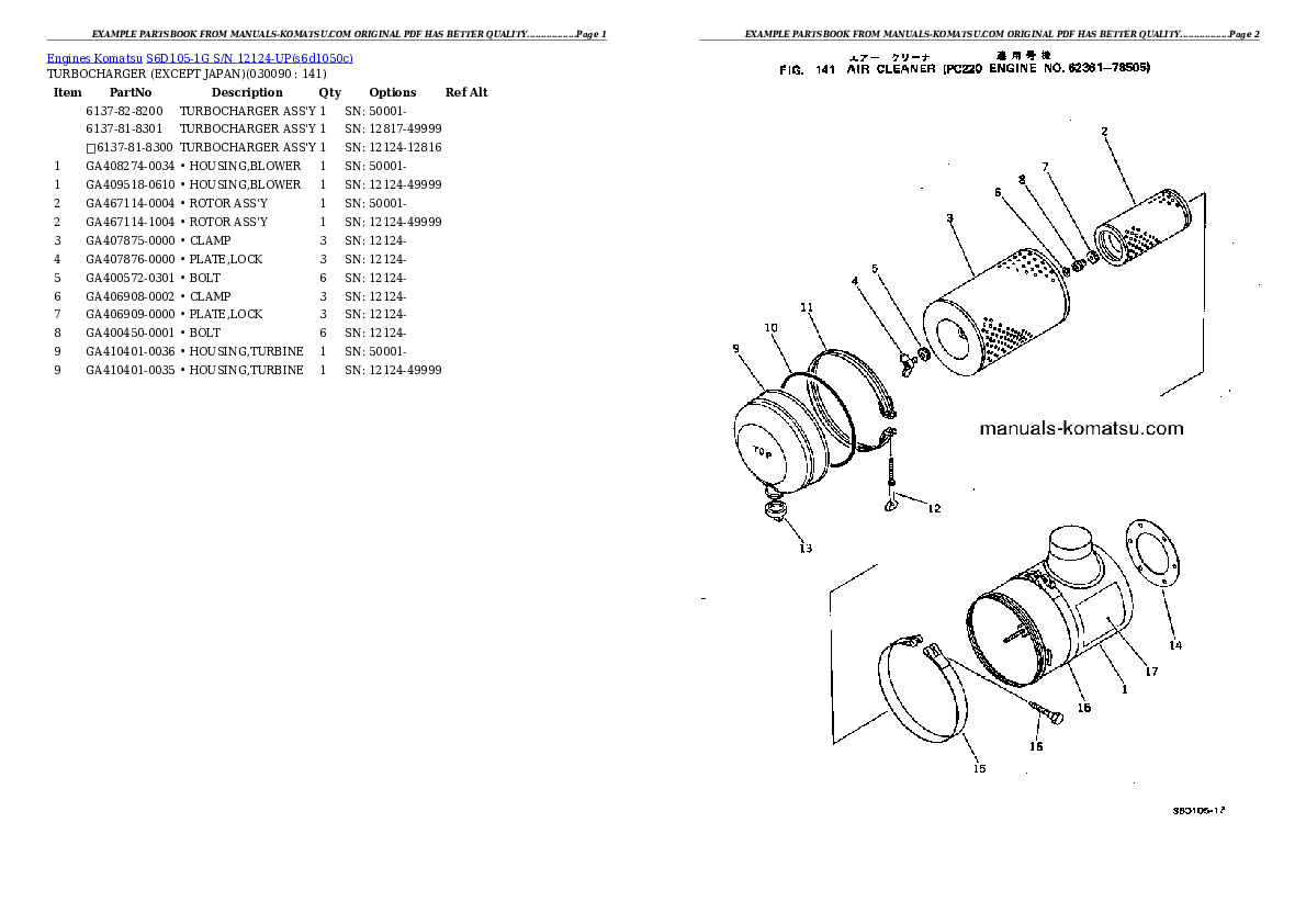 Protected: S6D105-1G S/N 12124-UP Partsbook