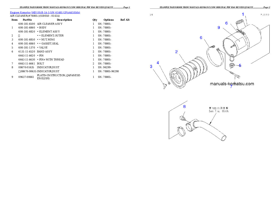 Protected: S6D105-B-1A-5 S/N 61481-UP Partsbook