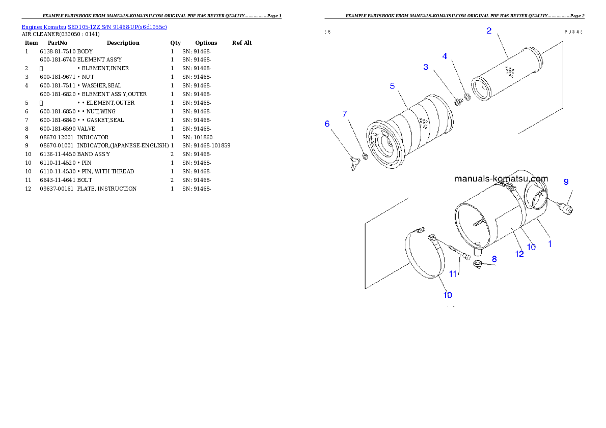 Protected: S6D105-1ZZ S/N 91468-UP Partsbook