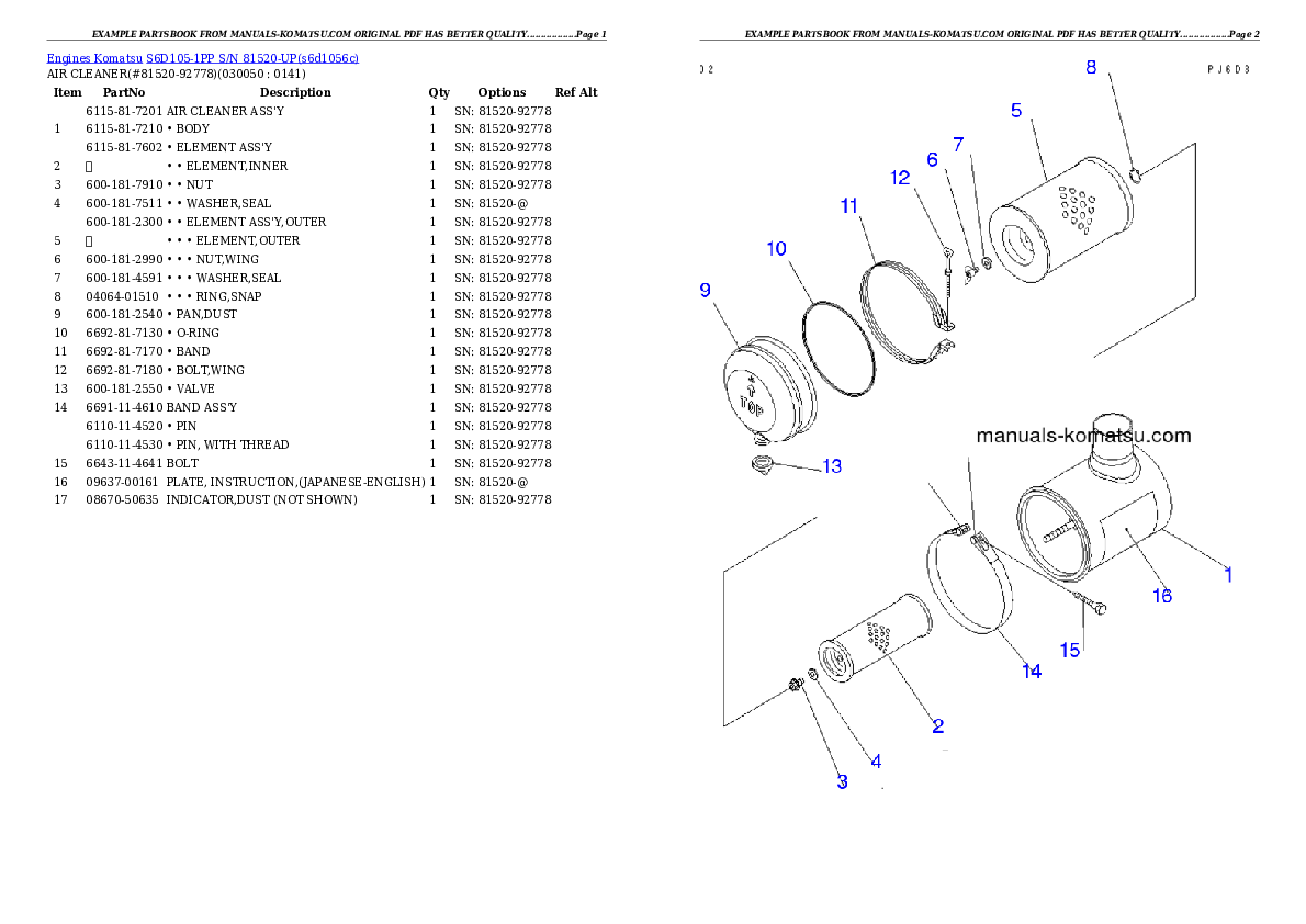 Protected: S6D105-1PP S/N 81520-UP Partsbook