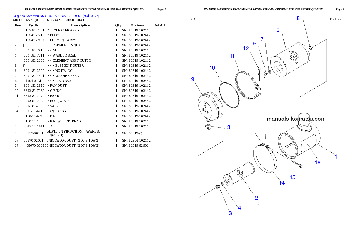Protected: S6D105-1NN S/N 81519-UP Partsbook