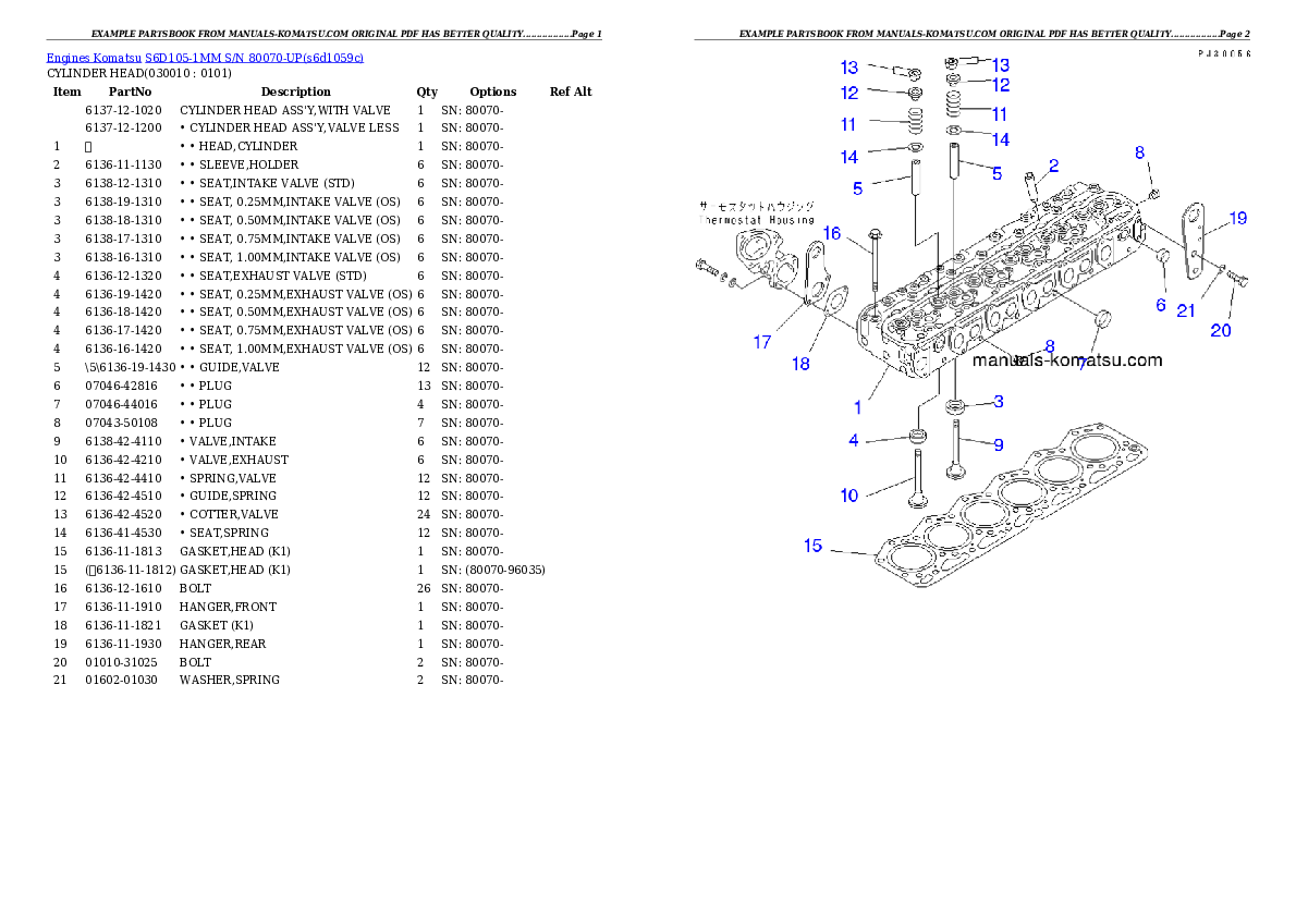 S6D105-1MM S/N 80070-UP Partsbook