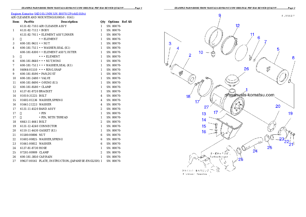 Protected: S6D105-1MM S/N 80070-UP Partsbook