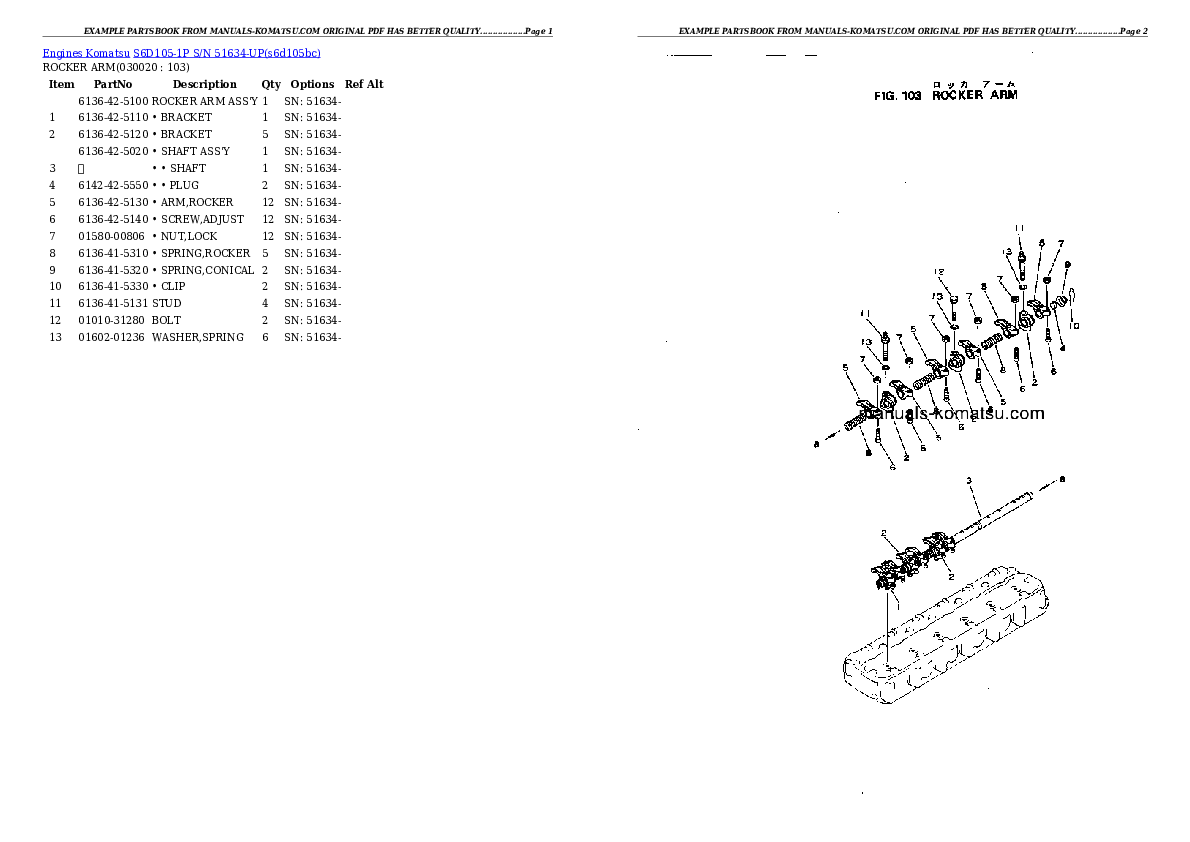 S6D105-1P S/N 51634-UP Partsbook
