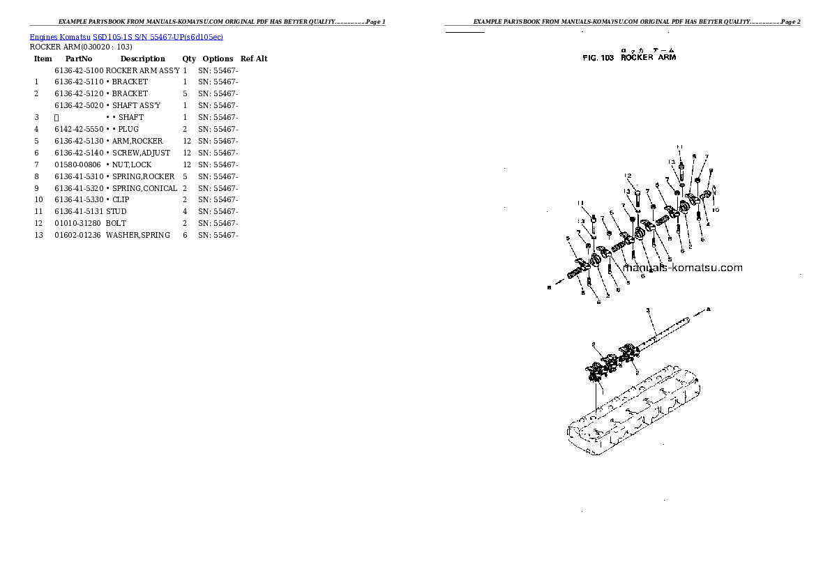 S6D105-1S S/N 55467-UP Partsbook