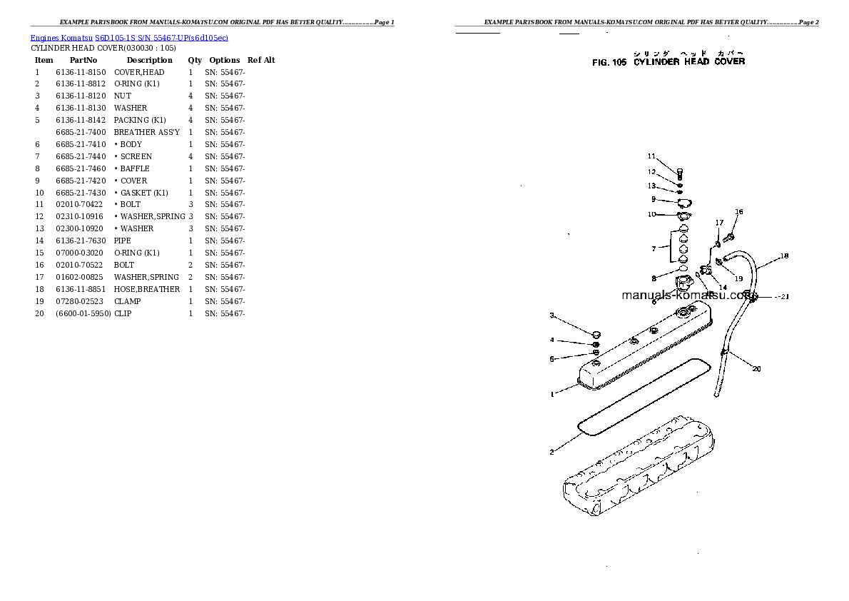 S6D105-1S S/N 55467-UP Partsbook