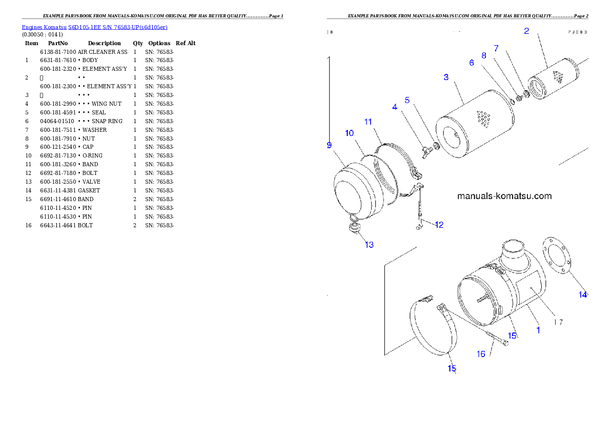 Protected: S6D105-1EE S/N 76583-UP Partsbook