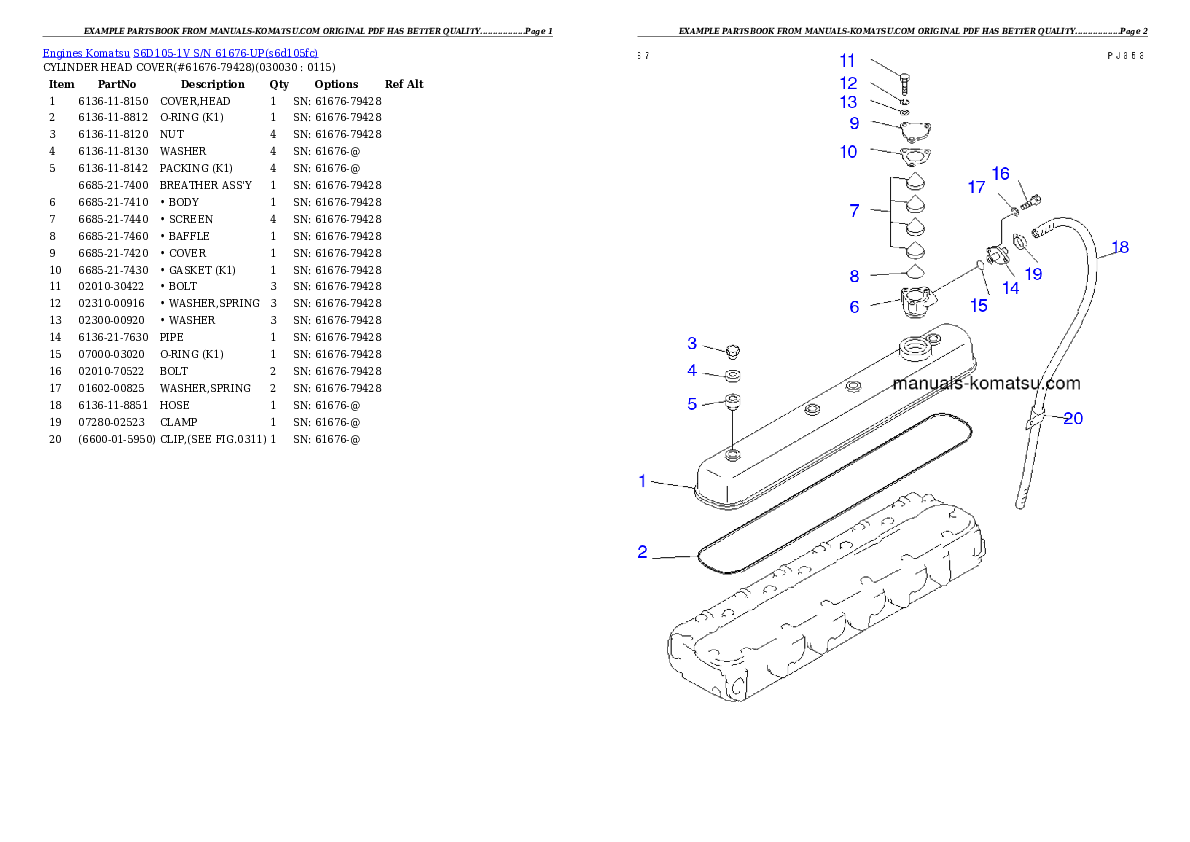 S6D105-1V S/N 61676-UP Partsbook