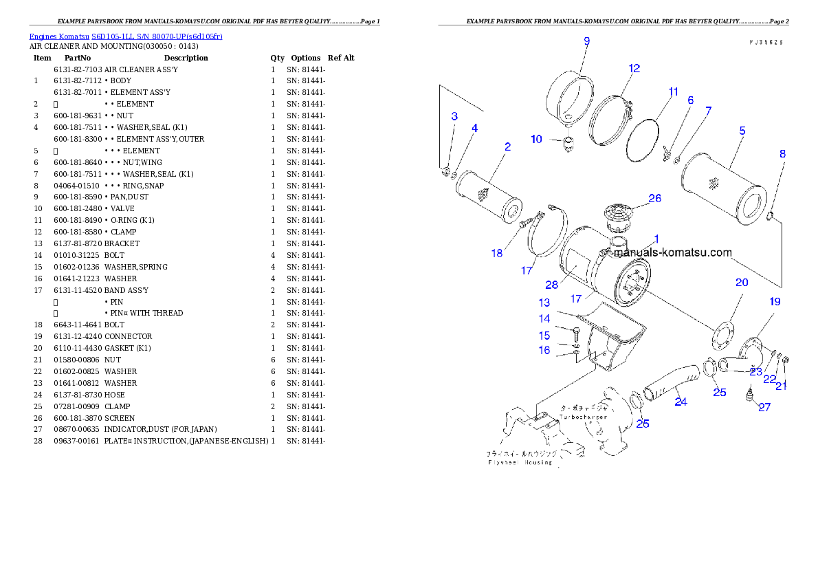 Protected: S6D105-1LL S/N 80070-UP Partsbook