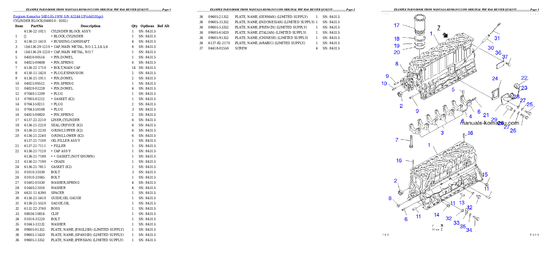 Protected: S6D105-1WW S/N 63244-UP Partsbook