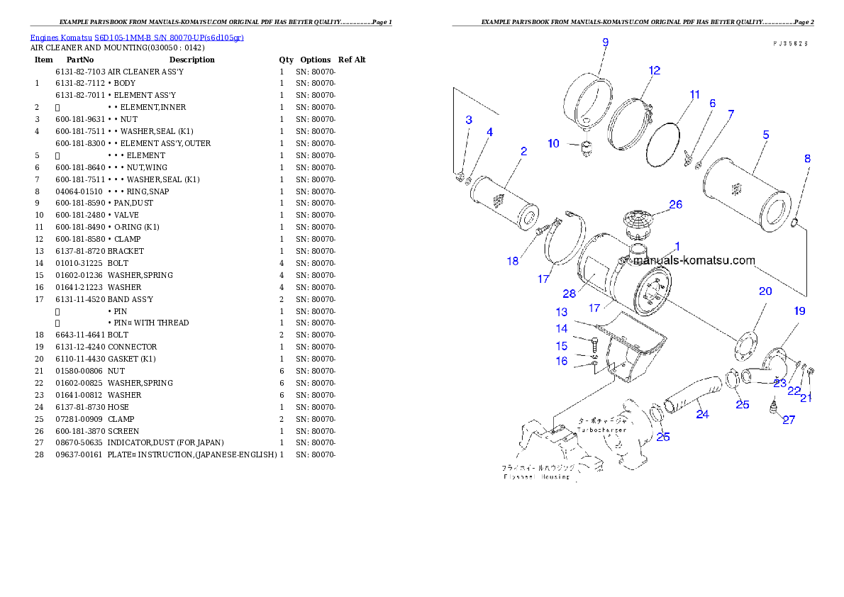 Protected: S6D105-1MM-B S/N 80070-UP Partsbook