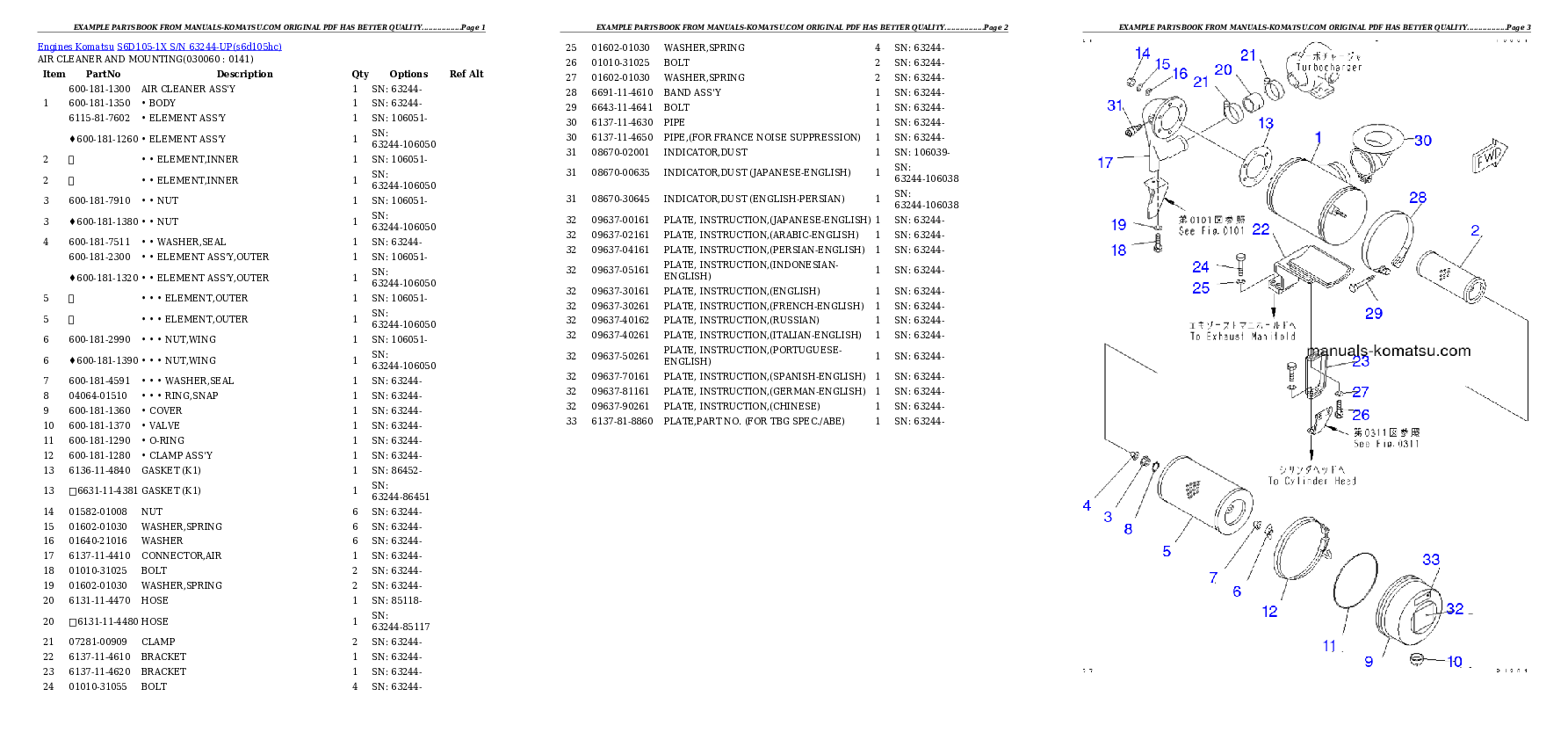 Protected: S6D105-1X S/N 63244-UP Partsbook