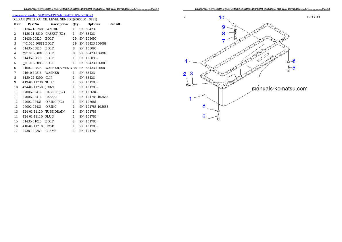 Protected: S6D105-1TT S/N 86423-UP Partsbook