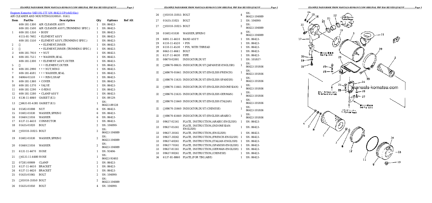 Protected: S6D105-1TT S/N 86423-UP Partsbook