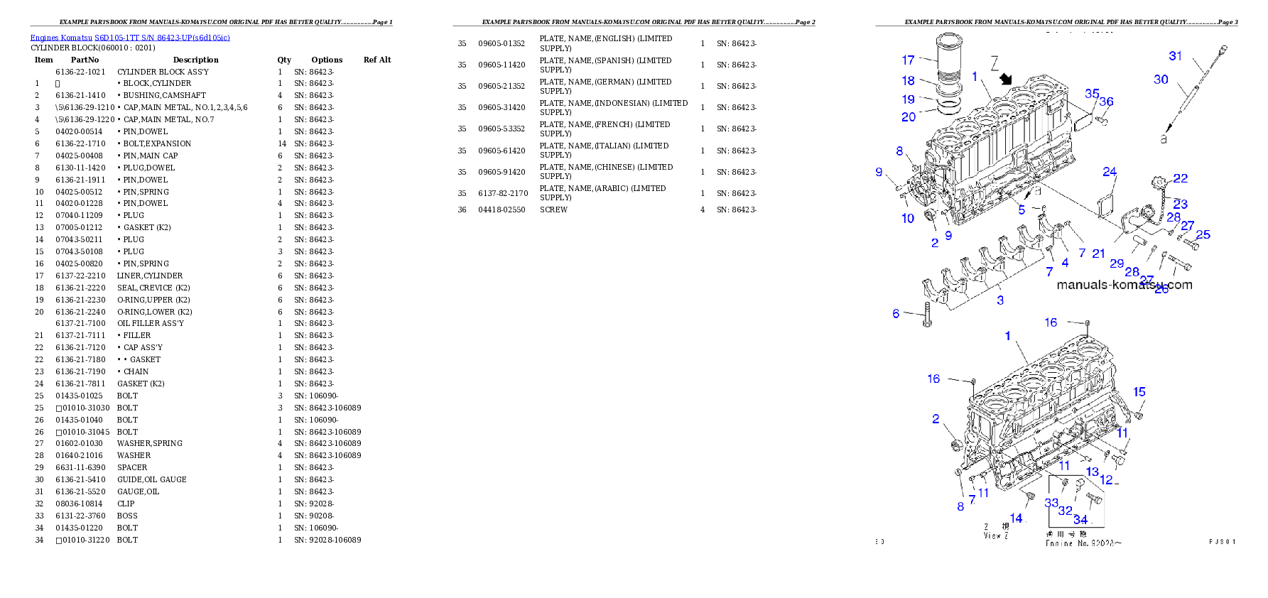 Protected: S6D105-1TT S/N 86423-UP Partsbook