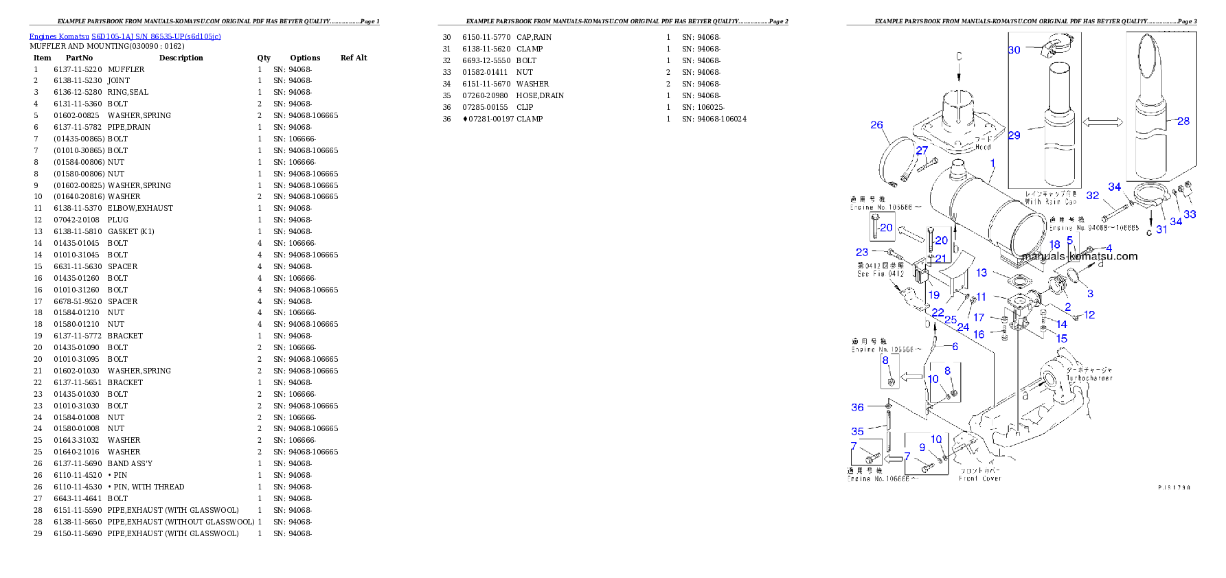 Protected: S6D105-1AJ S/N 86535-UP Partsbook