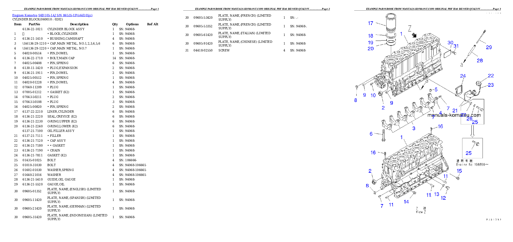 Protected: S6D105-1AJ S/N 86535-UP Partsbook