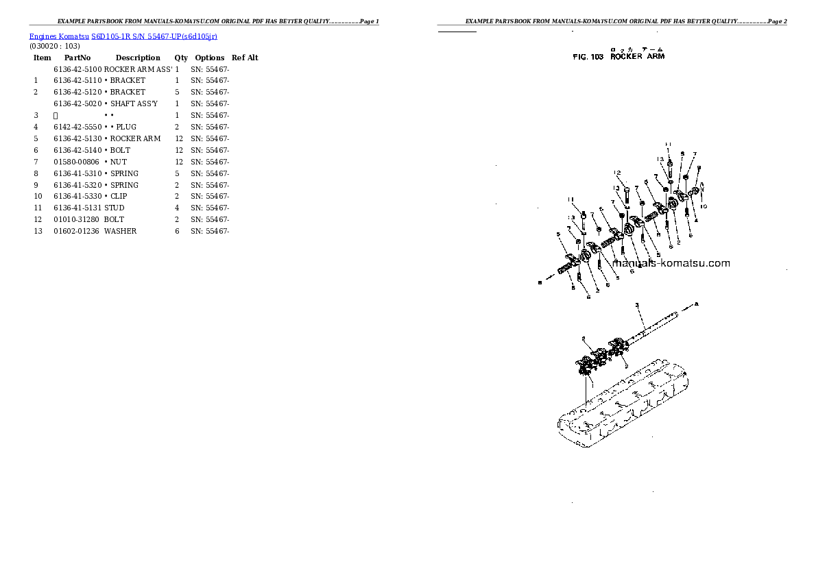 S6D105-1R S/N 55467-UP Partsbook