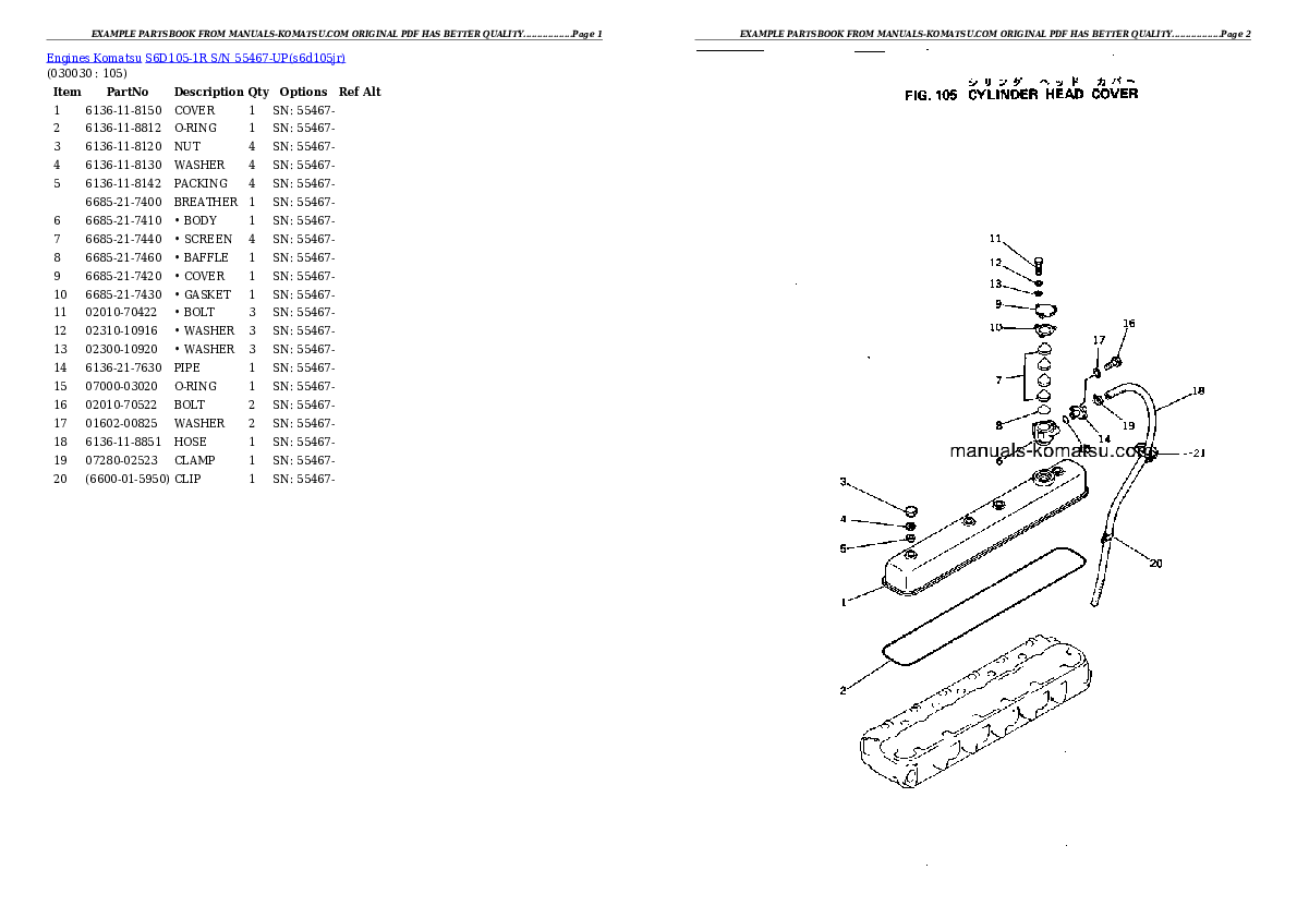 S6D105-1R S/N 55467-UP Partsbook