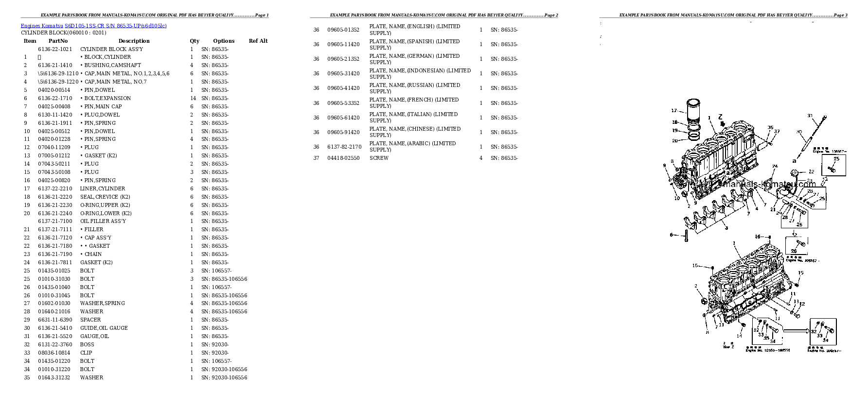 Protected: S6D105-1SS-CR S/N 86535-UP Partsbook