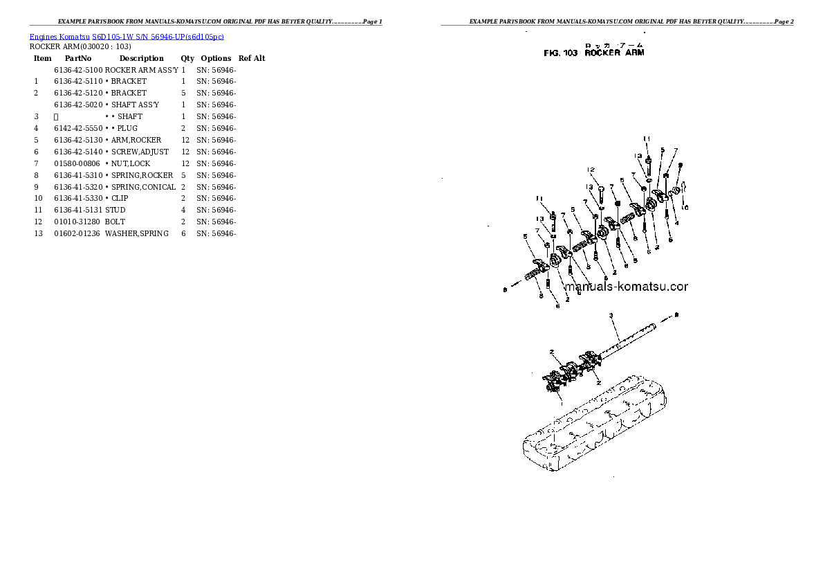 S6D105-1W S/N 56946-UP Partsbook