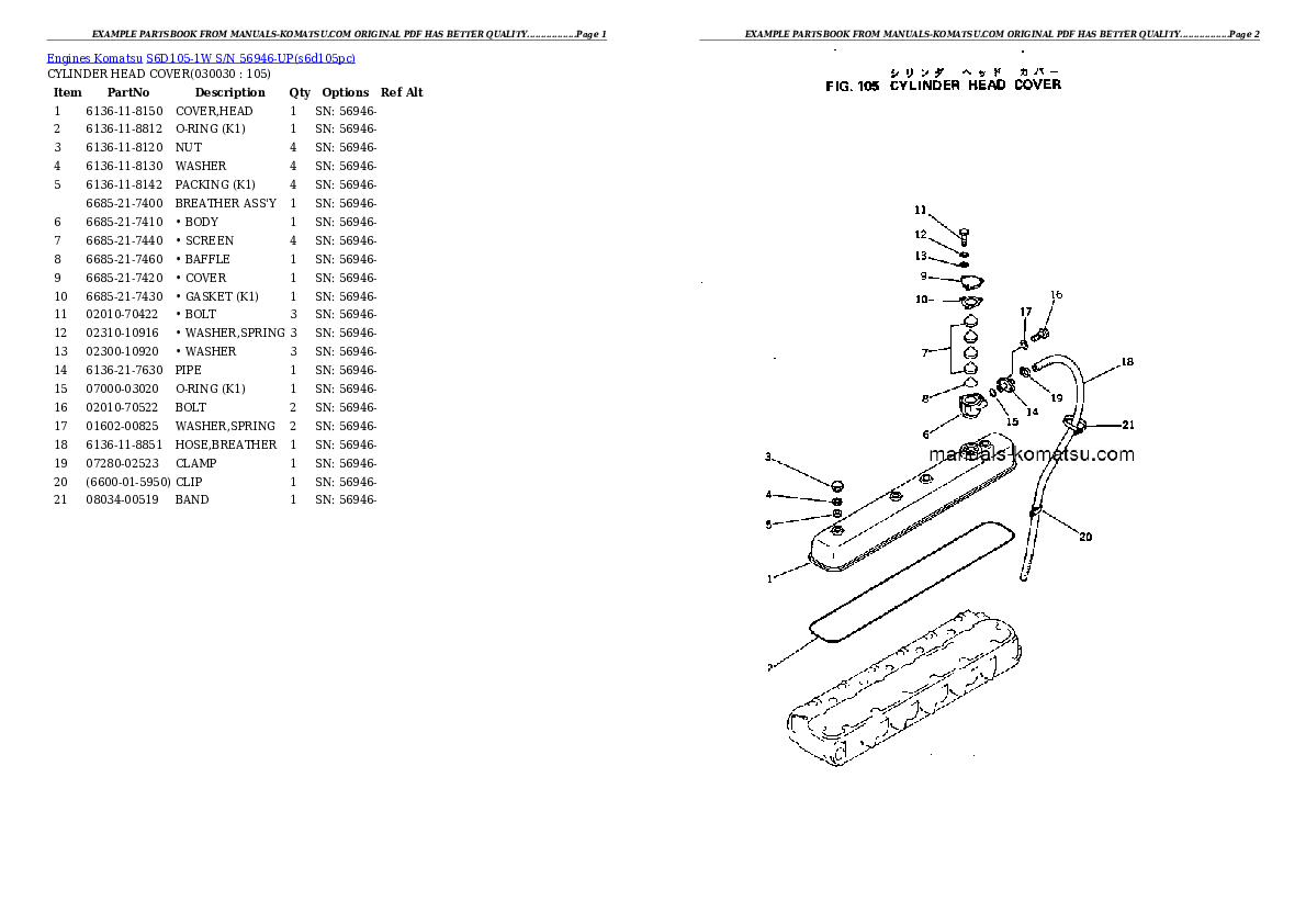 S6D105-1W S/N 56946-UP Partsbook