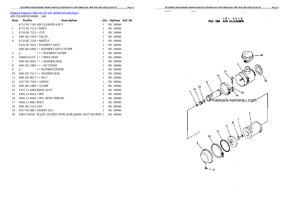 Protected: S6D105-1W S/N 56946-UP Partsbook