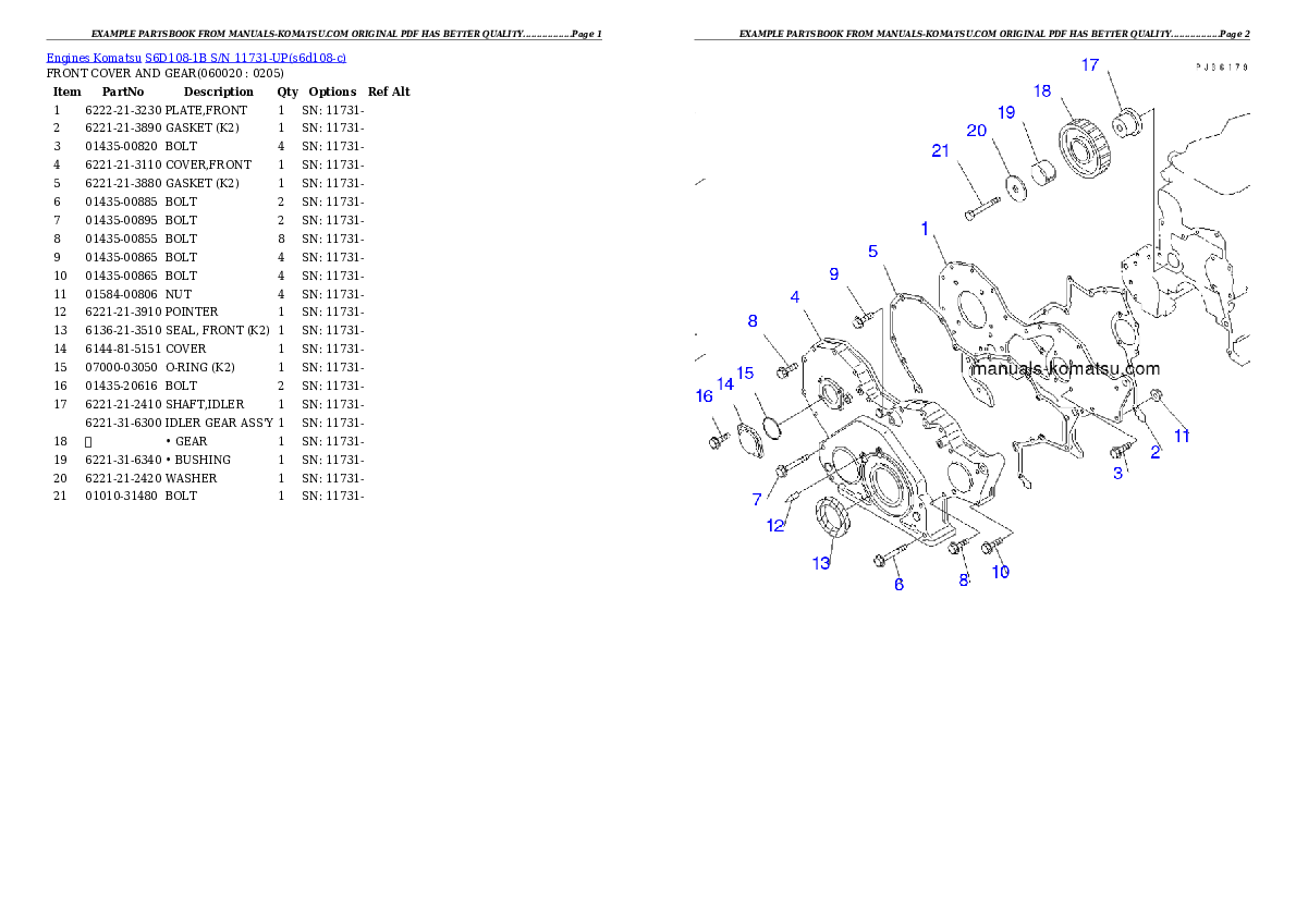 Protected: S6D108-1B S/N 11731-UP Partsbook