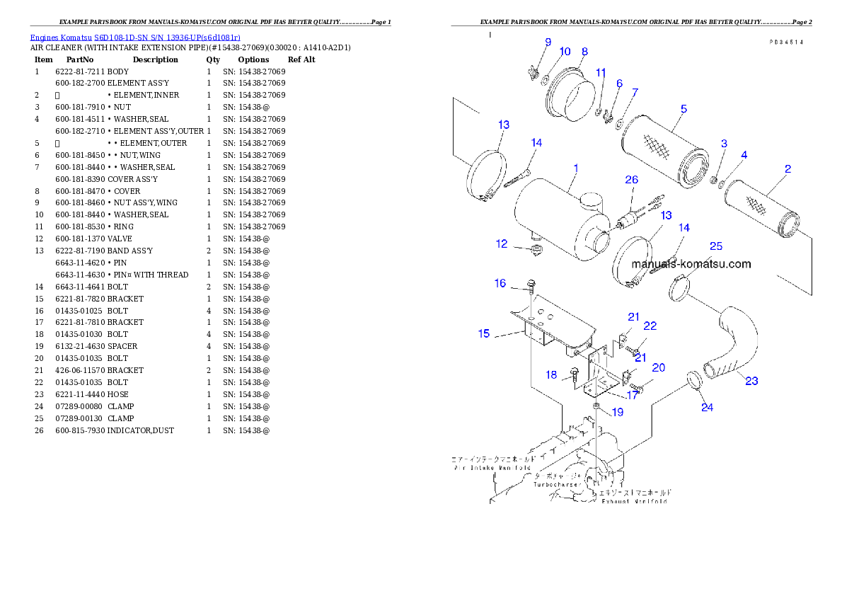 S6D108-1D-SN S/N 13936-UP Partsbook