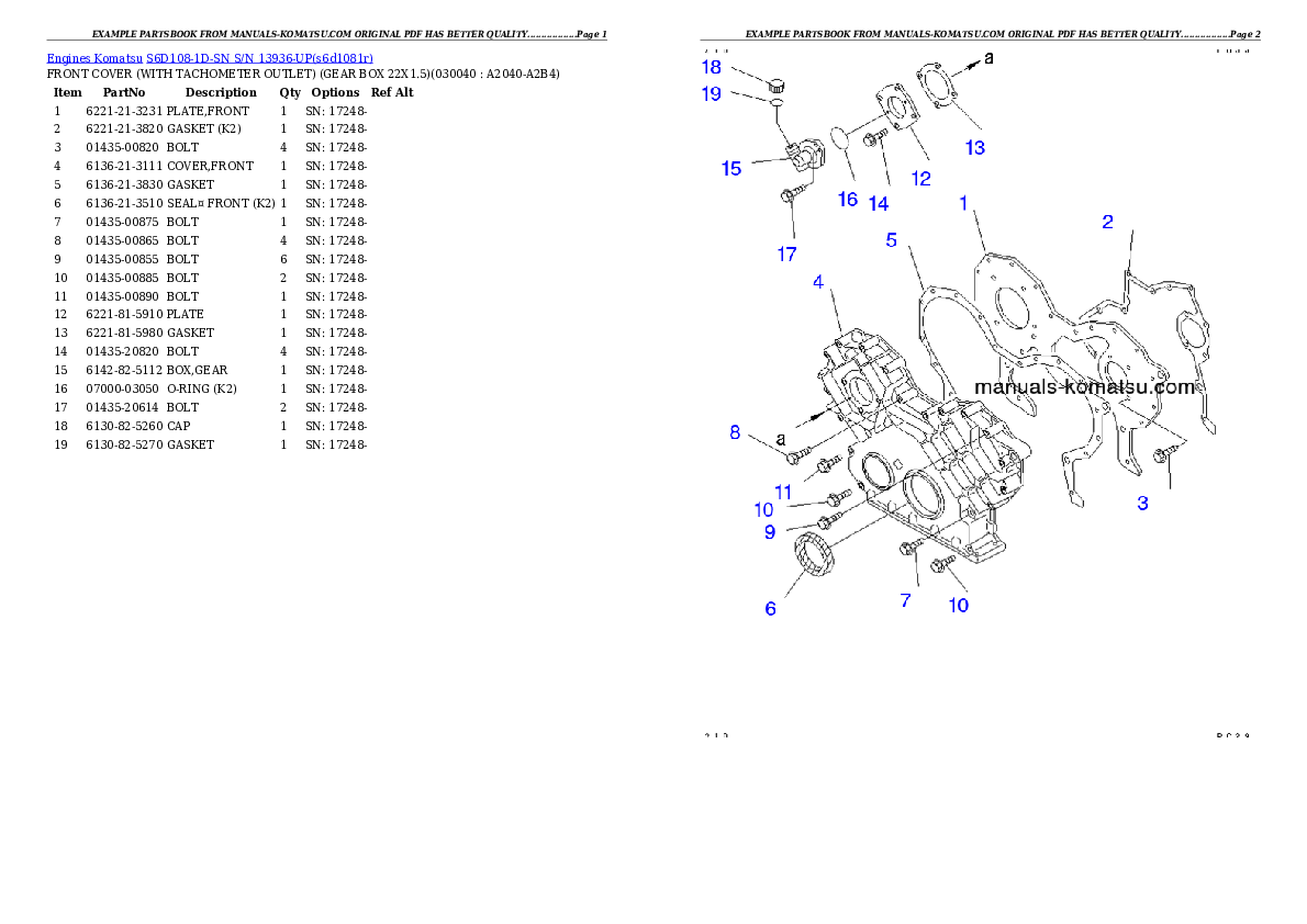 S6D108-1D-SN S/N 13936-UP Partsbook