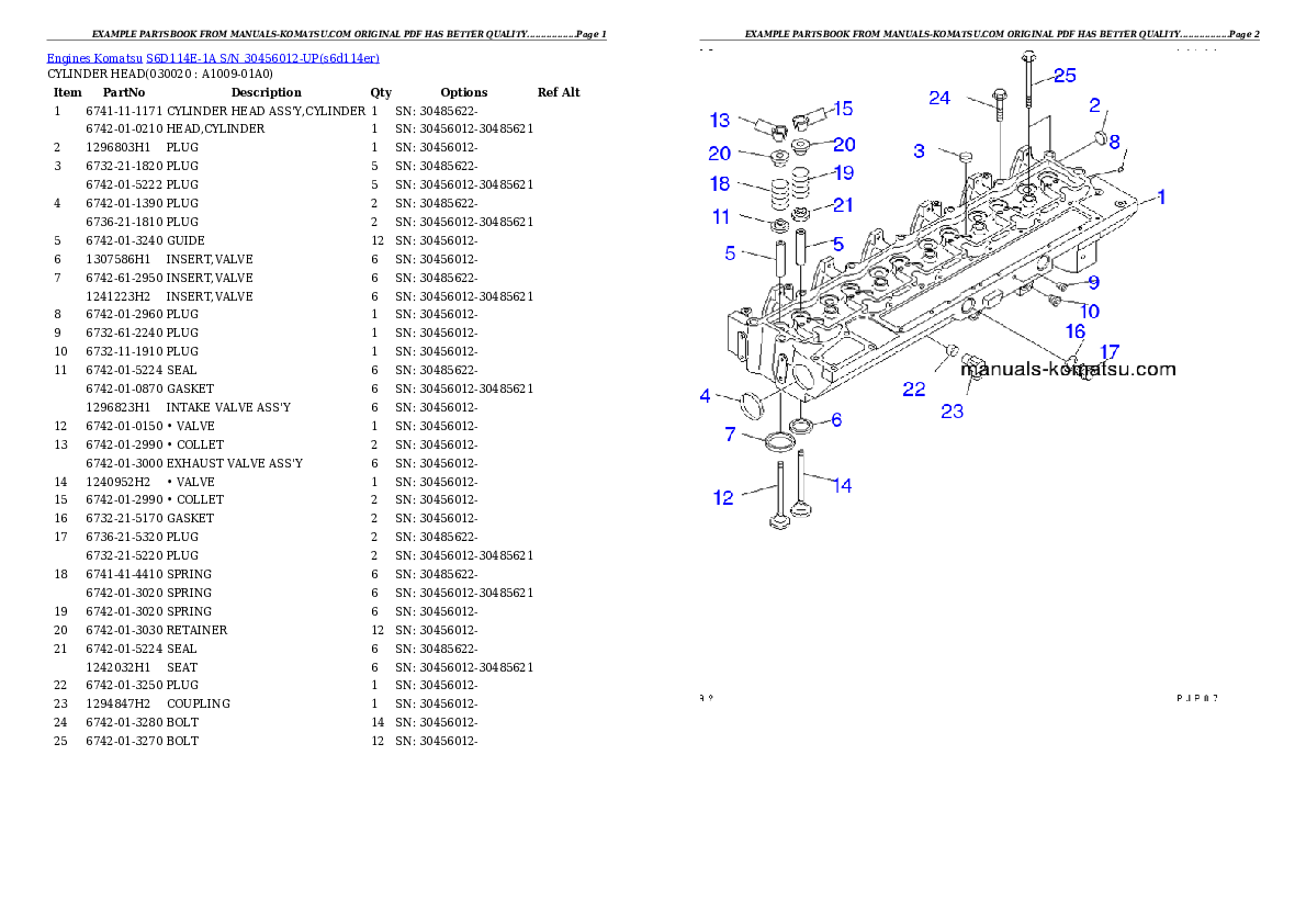 S6D114E-1A S/N 30456012-UP Partsbook