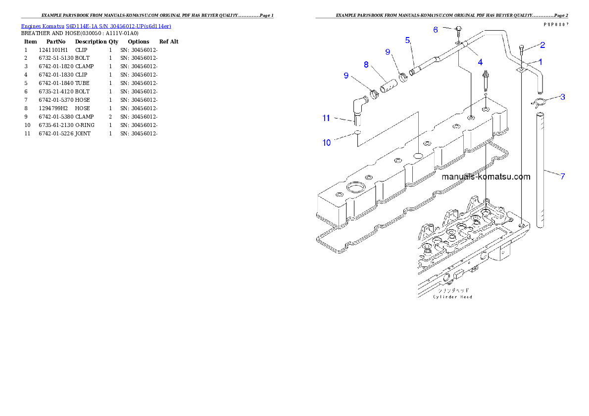 Protected: S6D114E-1A S/N 30456012-UP Partsbook